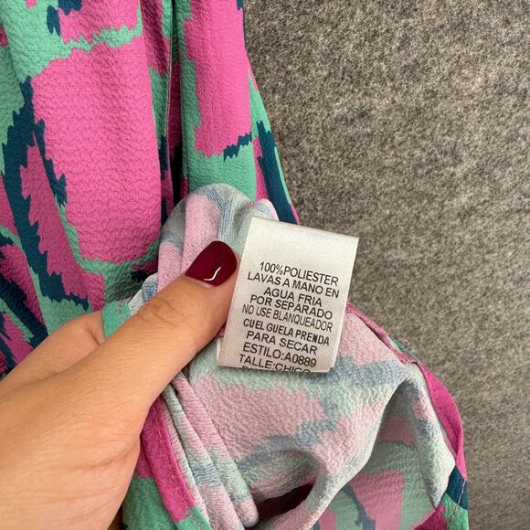 Umgee Dress Women S Small Blue Animal Print Shift Midi V-Neck Short Sleeve - Picture 5 of 8